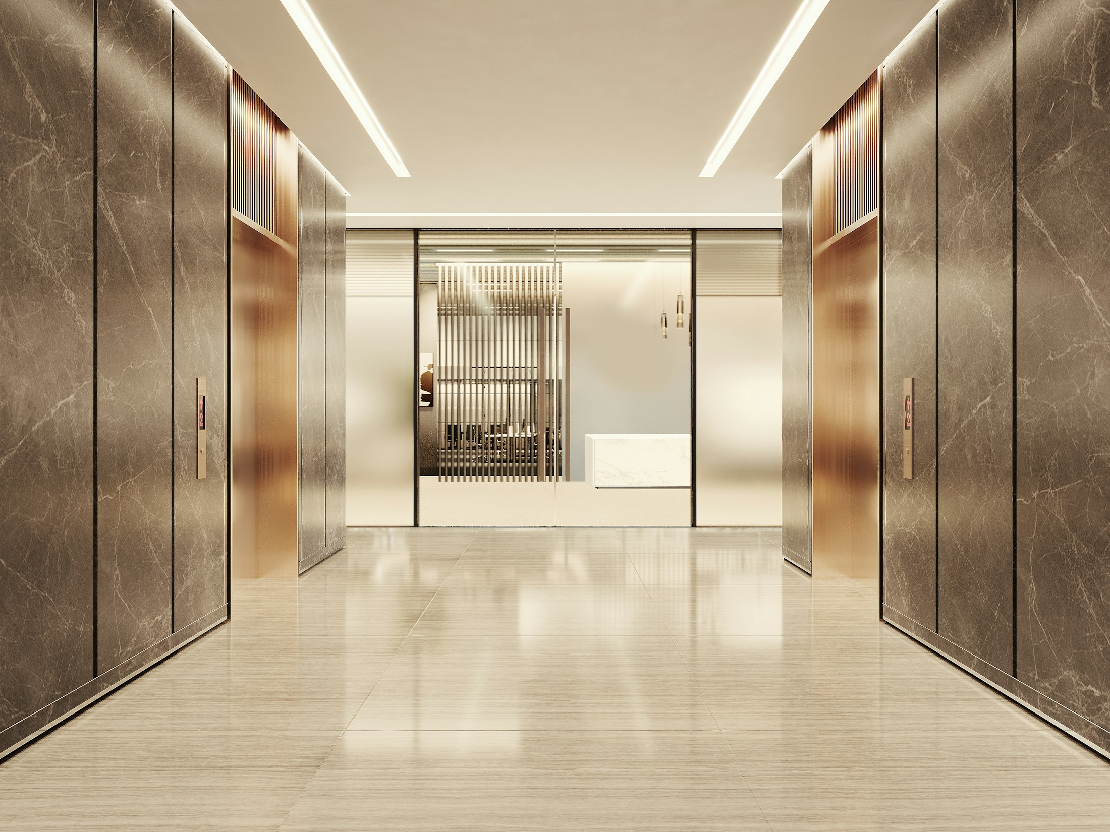 Hall professionnel vitré en quartier d'affaires